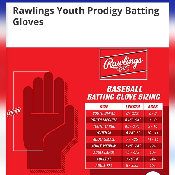 Rawlings Youth Prodigy Batting Gloves - Picture 2 of 6